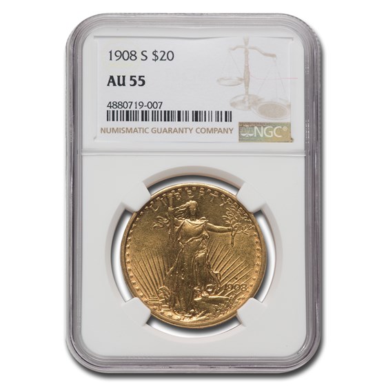 1908-S $20 Saint-Gaudens Gold Double Eagle AU-55 NGC