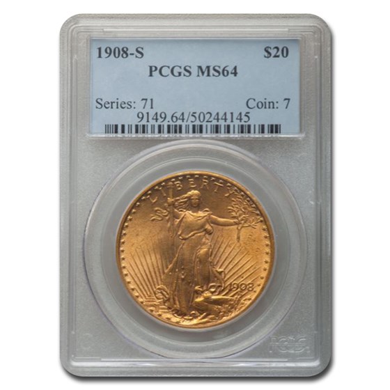 1908-S $20 Saint-Gaudens Gold Double Eagle MS-64 PCGS 1908-S $20 Saint-Gaudens Gold Double Eagle MS-64 PCGS