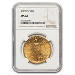 1908-S $20 St. Gaudens Gold Double Eagle MS-61 NGC