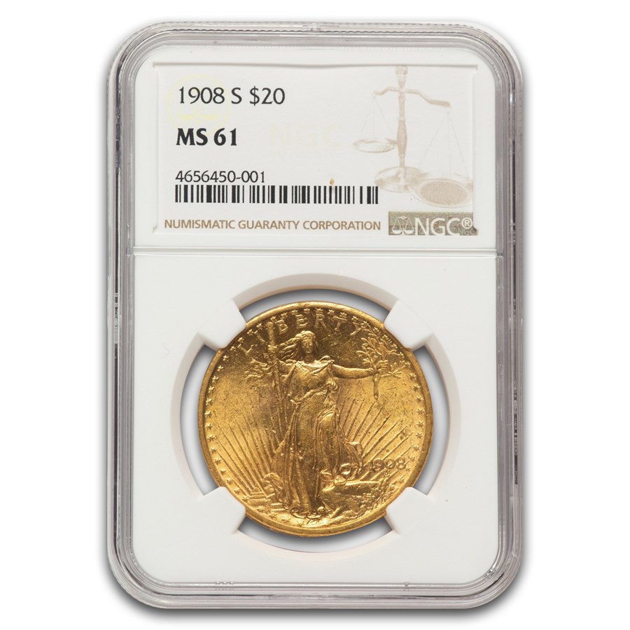 1908-S $20 St. Gaudens Gold Double Eagle MS-61 NGC