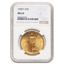 1908-S $20 St Gaudens Gold Double Eagle MS-63 NGC