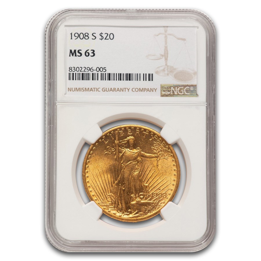 1908-S $20 St Gaudens Gold Double Eagle MS-63 NGC
