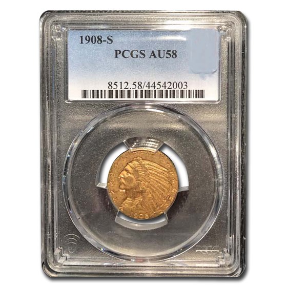 1908-S $5 Indian Gold Half Eagle AU-58 PCGS 1908-S $5 Indian Gold Half Eagle AU-58 PCGS