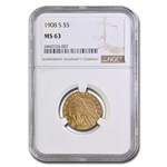 1908-S $5 Indian Gold Half Eagle MS-63 NGC