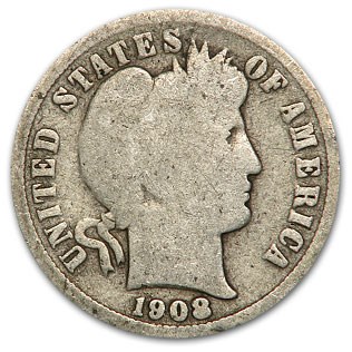 1908-S Barber Dime Good/VG