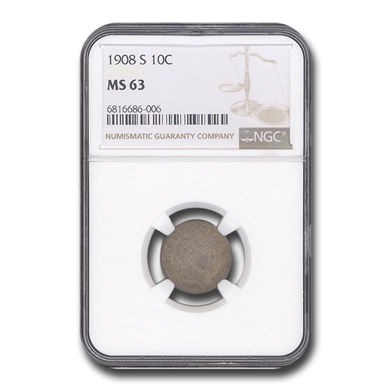 1908-S Barber Dime MS-63 NGC 1908-S Barber Dime MS-63 NGC