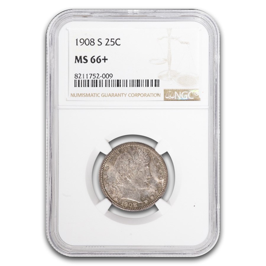 1908-S Barber Quarter MS-66+ NGC