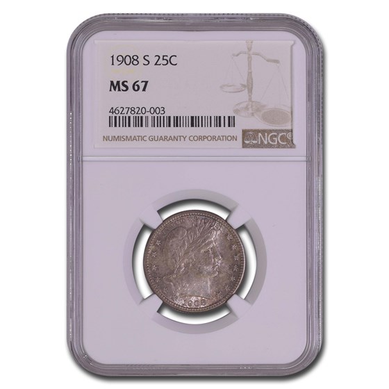1908-S Barber Quarter MS-67 NGC 1908-S Barber Quarter MS-67 NGC