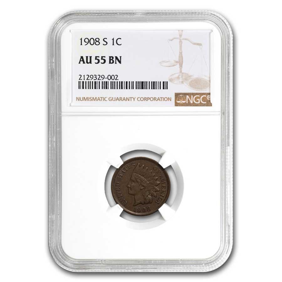 1908-S Indian Head Cent AU-55 NGC (Brown)