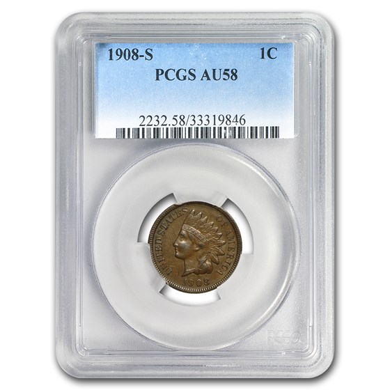 1908-S Indian Head Cent AU-58 PCGS 1908-S Indian Head Cent AU-58 PCGS