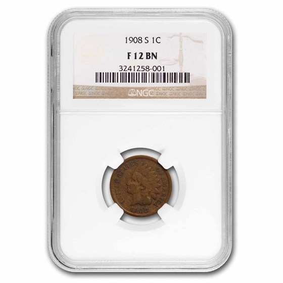 1908-S Indian Head Cent Fine-12 NGC 1908-S Indian Head Cent Fine-12 NGC