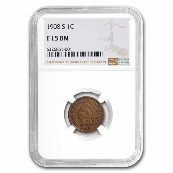 1908-S Indian Head Cent Fine-15 NGC 1908-S Indian Head Cent Fine-15 NGC