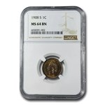 1908-S Indian Head Cent MS-64 NGC (Brown)