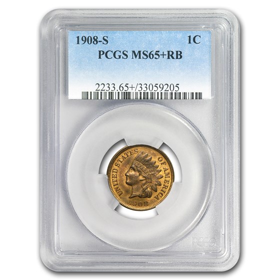 1908-S Indian Head Cent MS-65+ PCGS (Red/Brown) 1908-S Indian Head Cent MS-65+ PCGS (Red/Brown)