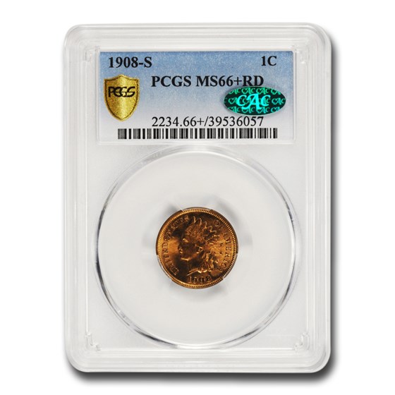 1908-S Indian Head Cent MS-66+ PCGS CAC (Red) 1908-S Indian Head Cent MS-66+ PCGS CAC (Red)