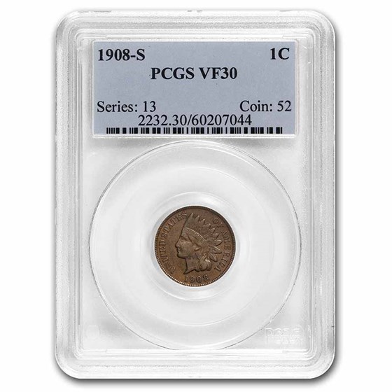1908-S Indian Head Cent VF-30 PCGS 1908-S Indian Head Cent VF-30 PCGS