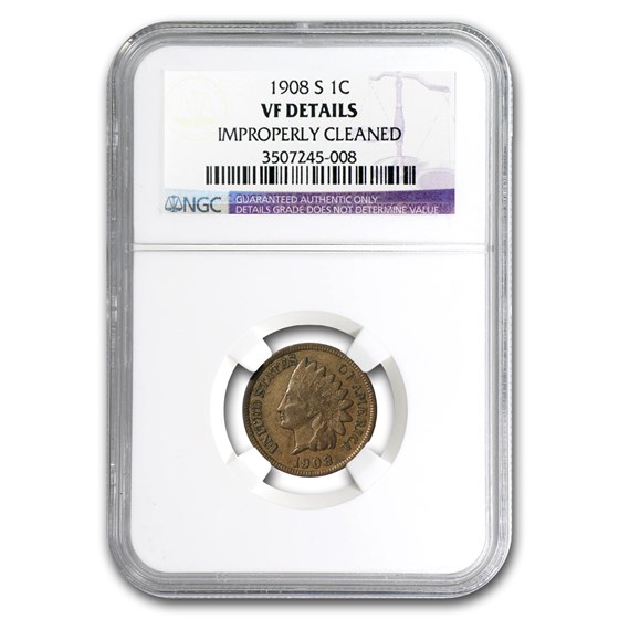 1908-S Indian Head Cent VF Details NGC (Cleaned) 1908-S Indian Head Cent VF Details NGC (Cleaned)
