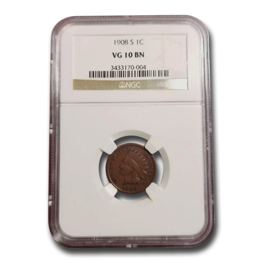 1908-S Indian Head Cent VG-10 NGC (Brown)