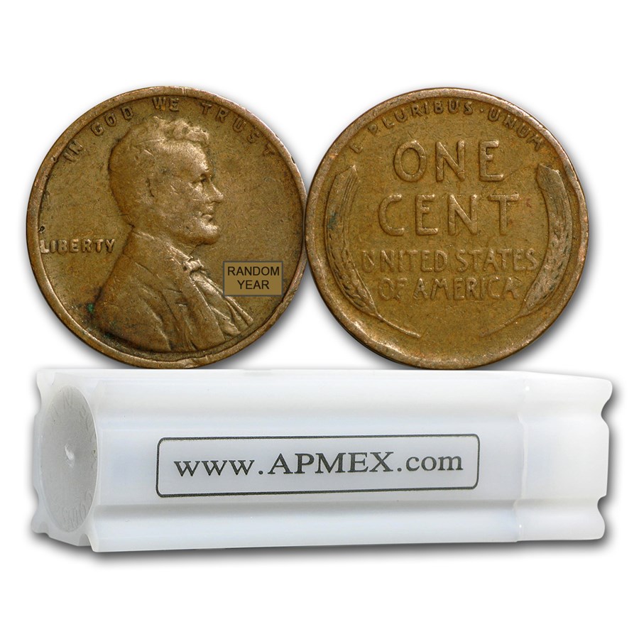 1909-1919 Wheat Cent 50-Coin Roll Avg Circ