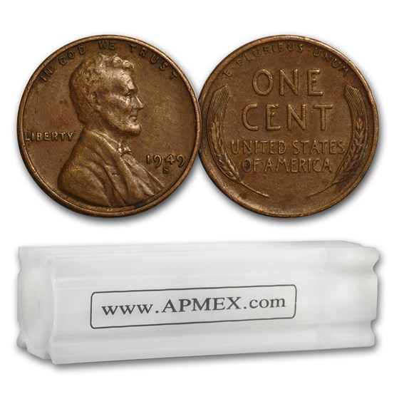 1909-1955 Wheat Cent 50-Count Roll Avg Circ (All S-Mint) 1909-1955 Wheat Cent 50-Count Roll Avg Circ (All S-Mint)