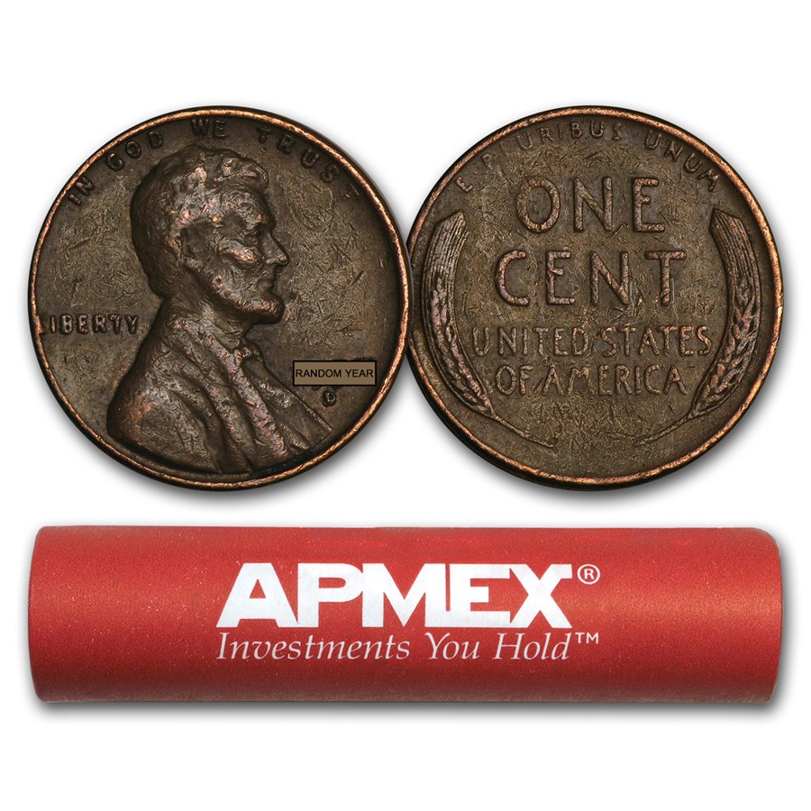 1909-1958 Wheat Cent 50-Count Roll Avg Circ