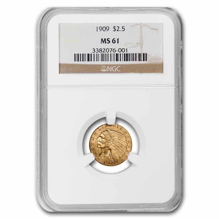 1909 $2.50 Indian Gold Quarter Eagle MS-61 NGC