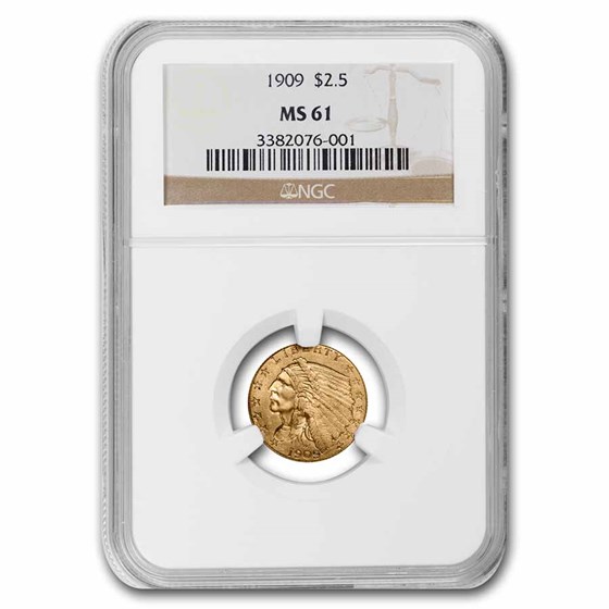 1909 $2.50 Indian Gold Quarter Eagle MS-61 NGC 1909 $2.50 Indian Gold Quarter Eagle MS-61 NGC