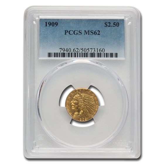 1909 $2.50 Indian Gold Quarter Eagle MS-62 PCGS 1909 $2.50 Indian Gold Quarter Eagle MS-62 PCGS