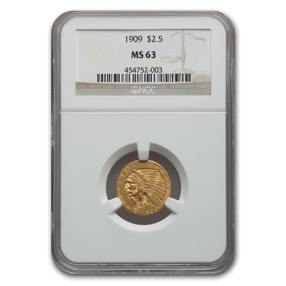 1909 $2.50 Indian Gold Quarter Eagle MS-63 NGC 1909 $2.50 Indian Gold Quarter Eagle MS-63 NGC