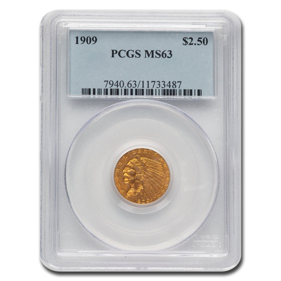 1909 $2.50 Indian Gold Quarter Eagle MS-63 PCGS 1909 $2.50 Indian Gold Quarter Eagle MS-63 PCGS
