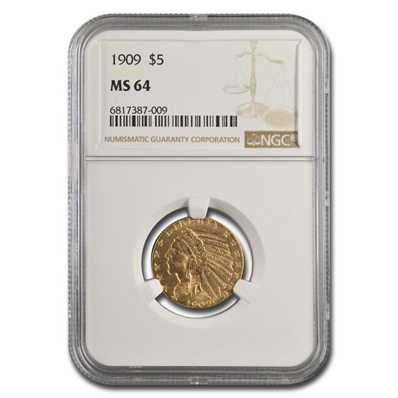 1909 $2.50 Indian Gold Quarter Eagle MS-64 NGC 1909 $2.50 Indian Gold Quarter Eagle MS-64 NGC