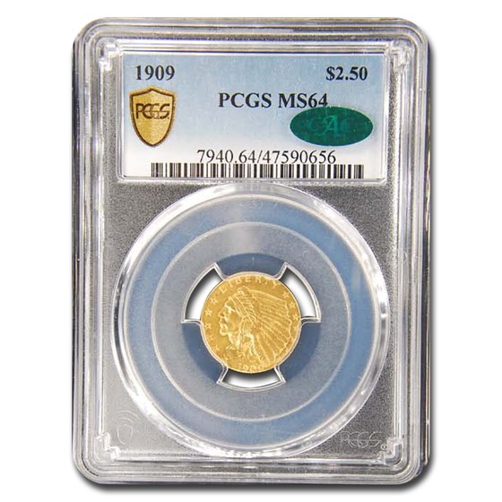 1909 $2.50 Indian Gold Quarter Eagle MS-64 PCGS CAC
