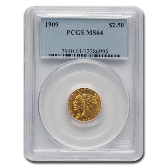 1909 $2.50 Indian Gold Quarter Eagle MS-64 PCGS 1909 $2.50 Indian Gold Quarter Eagle MS-64 PCGS