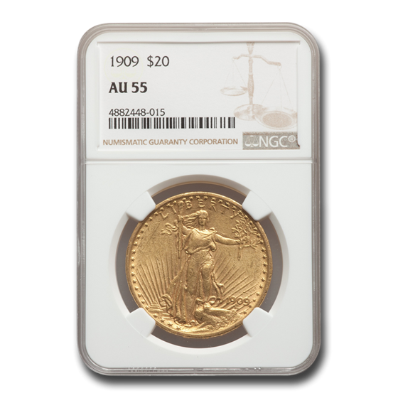 1909 $20 Saint-Gaudens Gold Double Eagle AU-55 NGC 1909 $20 Saint-Gaudens Gold Double Eagle AU-55 NGC