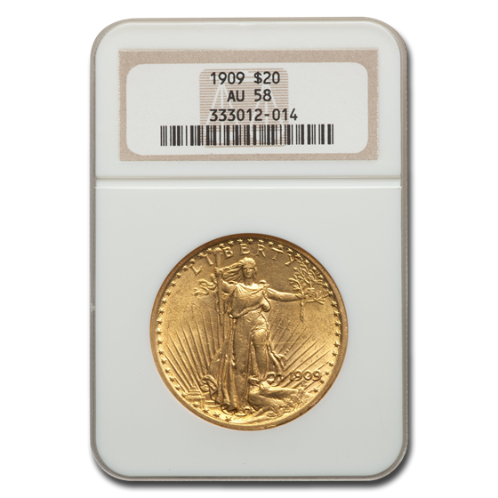 1909 $20 Saint-Gaudens Gold Double Eagle AU-58 NGC 1909 $20 Saint-Gaudens Gold Double Eagle AU-58 NGC