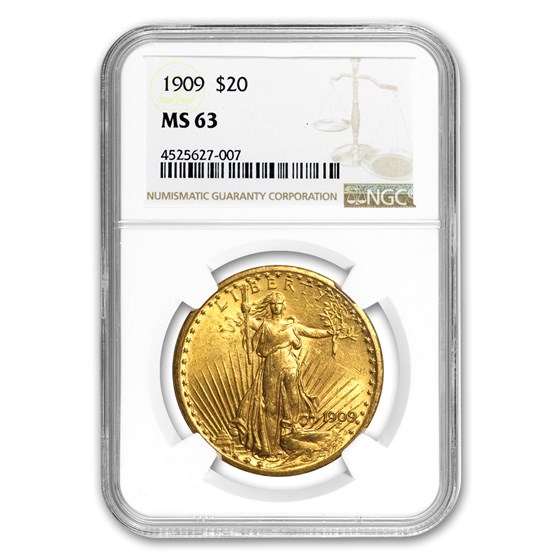 1909 $20 Saint-Gaudens Gold Double Eagle MS-63 NGC