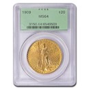1909 $20 Saint-Gaudens Gold Double Eagle MS-64 PCGS