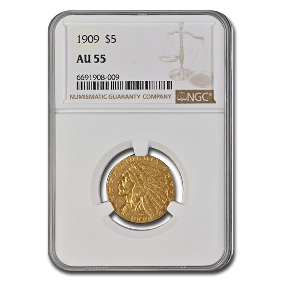 1909 $5 Indian Gold Eagle AU-55 NGC 1909 $5 Indian Gold Eagle AU-55 NGC