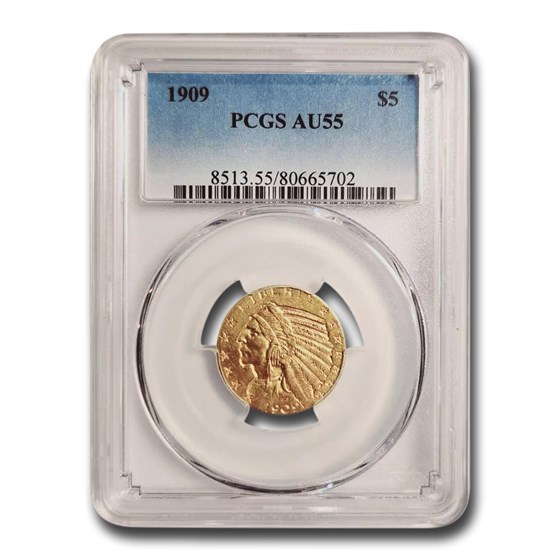 1909 $5 Indian Gold Half Eagle AU-55 PCGS 1909 $5 Indian Gold Half Eagle AU-55 PCGS