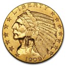 1909 $5 Indian Gold Half Eagle AU