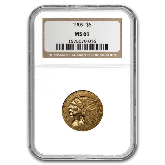 1909 $5 Indian Gold Half Eagle MS-61 NGC 1909 $5 Indian Gold Half Eagle MS-61 NGC