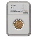 1909 $5 Indian Gold Half Eagle MS-62 NGC