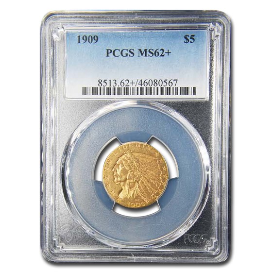 1909 $5 Indian Gold Half Eagle MS-62+ PCGS