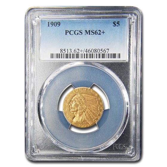 1909 $5 Indian Gold Half Eagle MS-62+ PCGS 1909 $5 Indian Gold Half Eagle MS-62+ PCGS