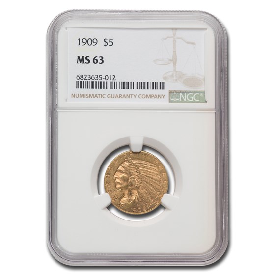 1909 $5 Indian Gold Half Eagle MS-63 NGC