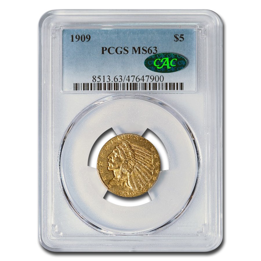 1909 $5 Indian Gold Half Eagle MS-63 PCGS CAC