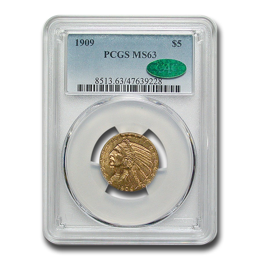 1909 $5 Indian Gold Half Eagle MS-63 PCGS CAC