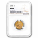 1909 $5 Indian Gold Half Eagle MS-64 NGC