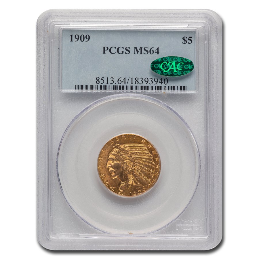 1909 $5 Indian Gold Half Eagle MS-64 PCGS CAC