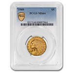 1909 $5 Indian Gold Half Eagle MS-64 PCGS